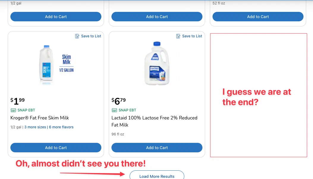 Search results always look like you are at the end of the list because of the layout