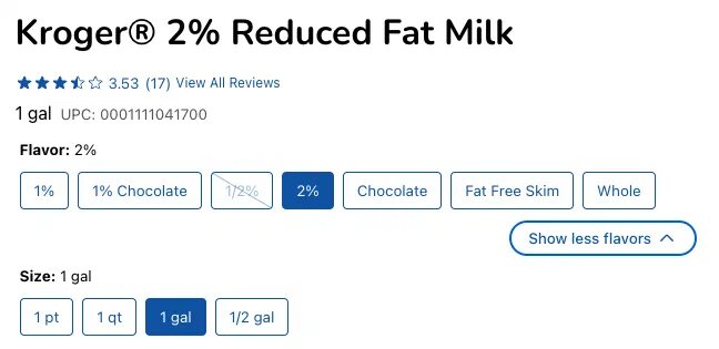 Flavor/size picker for milk