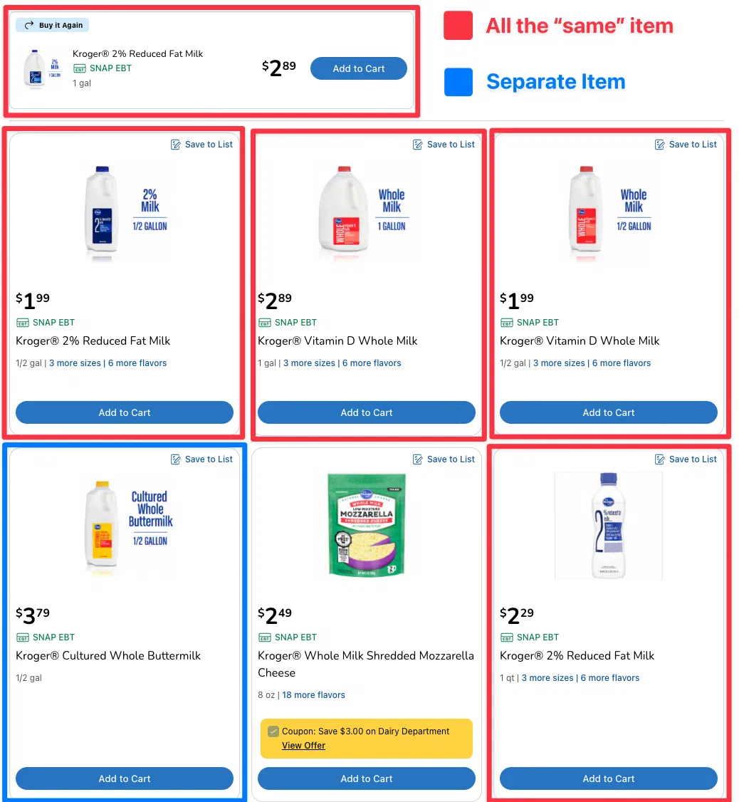 Kroger milks that you can switch between and one that’s all by itself