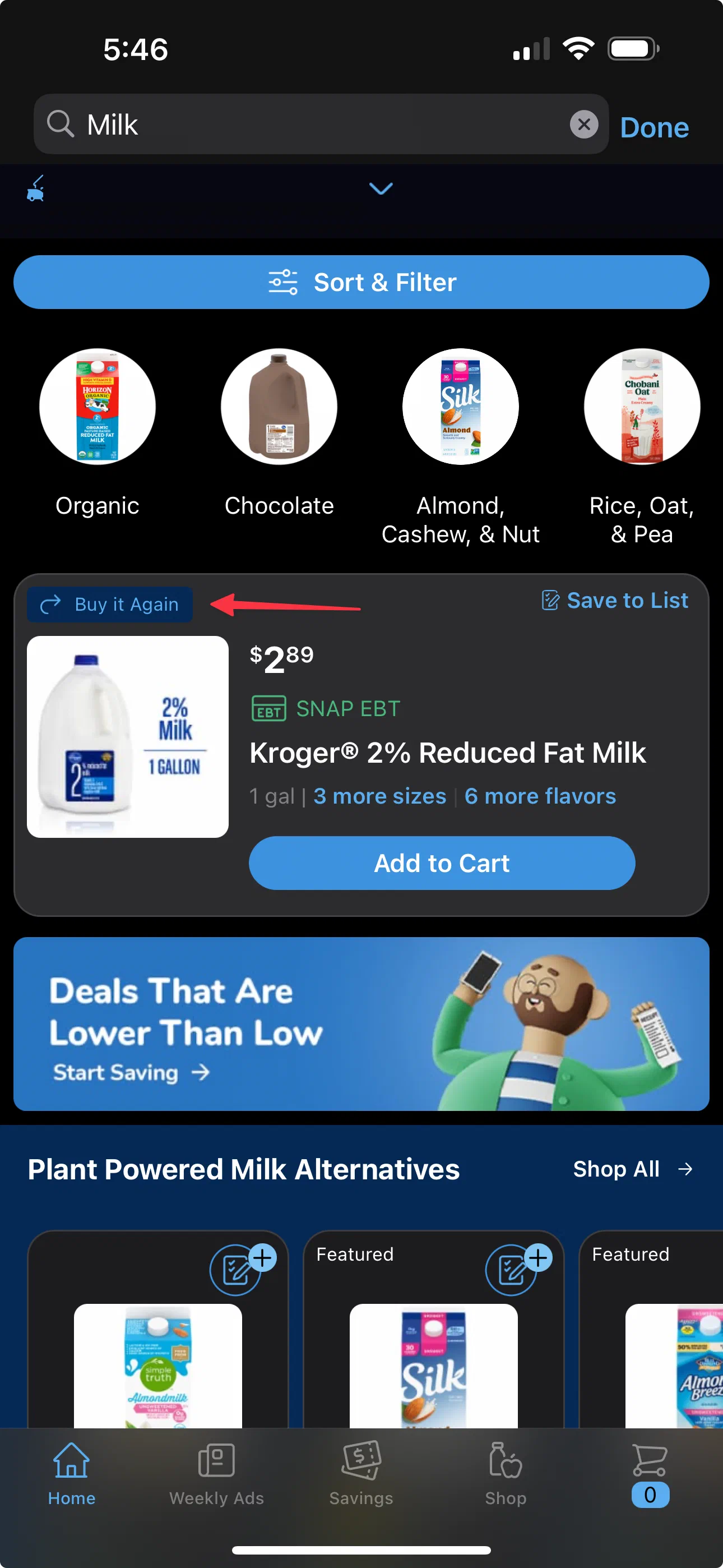 “Buy it Again” is the top result in a search on mobile